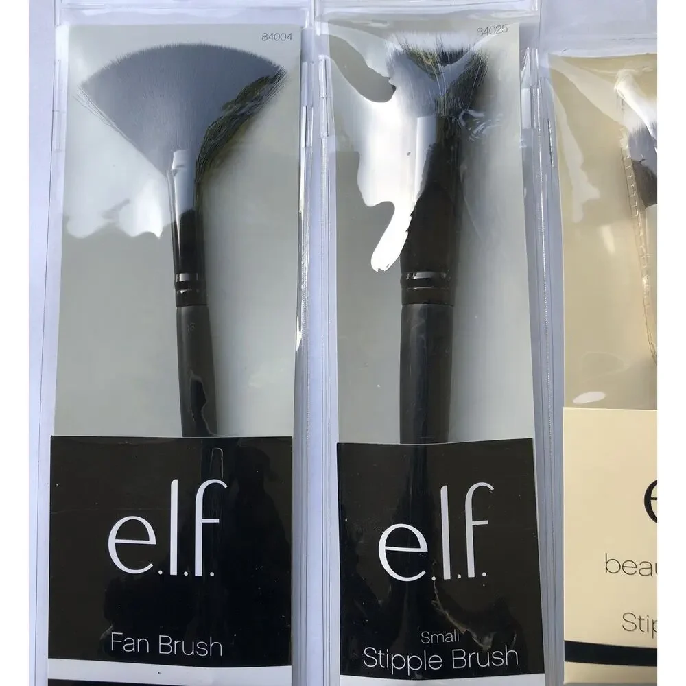 Elf Makeup Brushes Black Fan Stipple Powder Synthetic Vegan Friendly Lot of Four